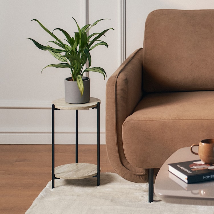 Stolik boczny Leuven średnica 27 cm trawertyn / czarny  - zdjęcie 3