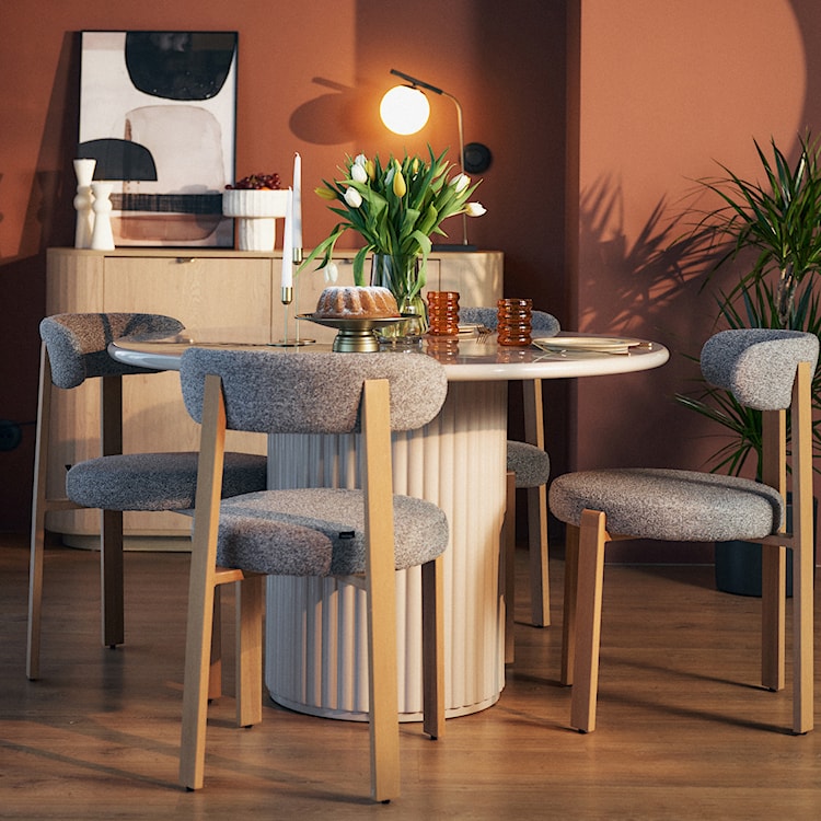 Krzesło tapicerowane do jadalni Afinatte brązowe boucle  - zdjęcie 3