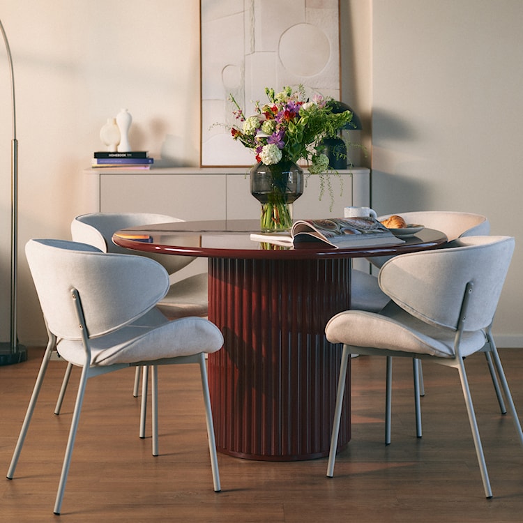 Krzesło tapicerowane do jadalni Pretically w tkaninie łatwoczyszczącej kremowy szenil  - zdjęcie 3