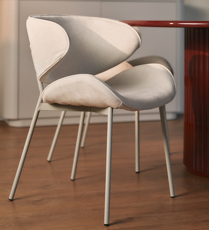 Krzesło tapicerowane do jadalni Pretically w tkaninie łatwoczyszczącej kremowy szenil  - zdjęcie 5