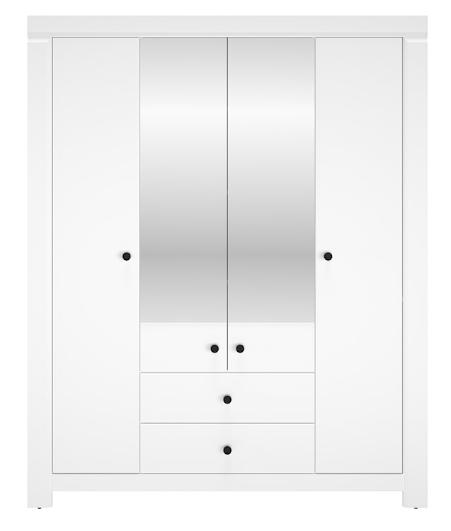 Szafa czterodrzwiowa Murguet 163 cm z lustrem i dwiema szufladami biała  - zdjęcie 4