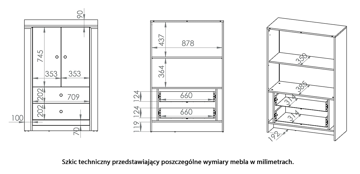 Komoda dwudrzwiowa Murguet 92 cm wysoka biała  - zdjęcie 7