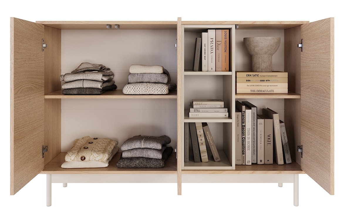 Komoda trzydrzwiowa Layen z trzema wnękami 138 cm dąb lindberg/kaszmir  - zdjęcie 3