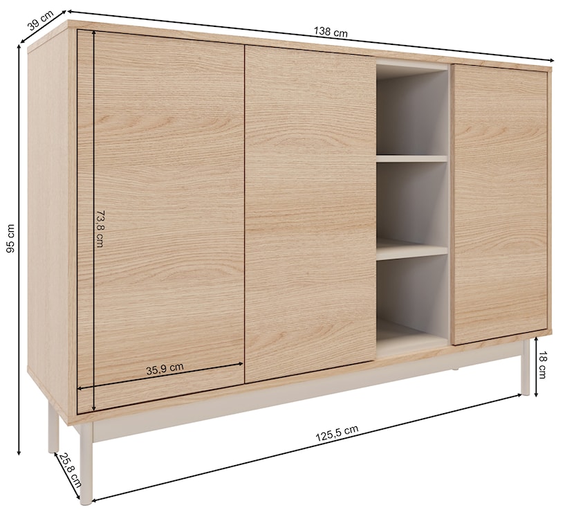 Komoda trzydrzwiowa Layen z trzema wnękami 138 cm dąb lindberg/kaszmir  - zdjęcie 6