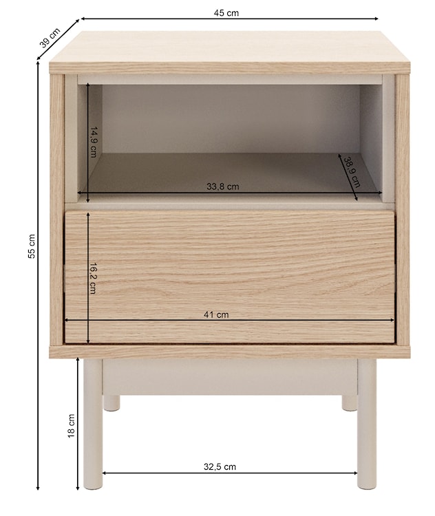 Szafka nocna Layen z szufladą i wnęką 45 cm dąb lindberg/kaszmir  - zdjęcie 6