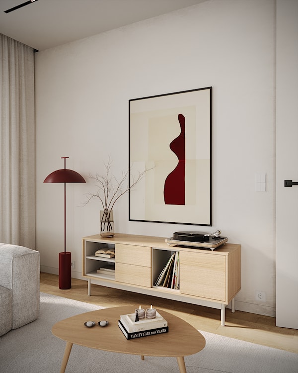 Szafka RTV jednodrzwiowa Layen z dwiema szufladami i trzema wnękami 138 cm dąb lindberg/kaszmir  - zdjęcie 2