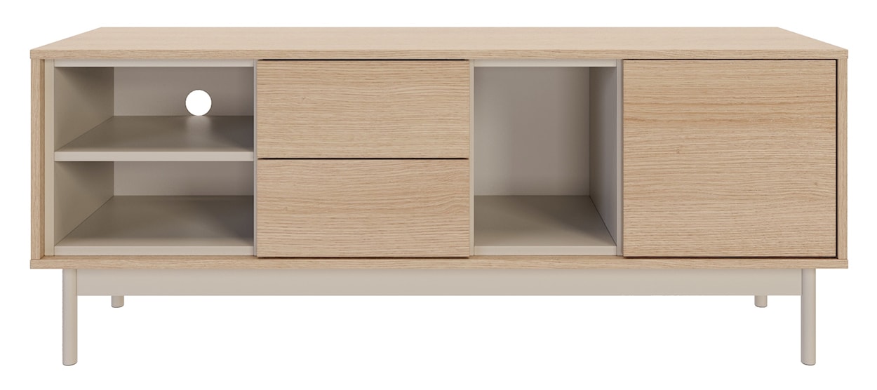 Szafka RTV jednodrzwiowa Layen z dwiema szufladami i trzema wnękami 138 cm dąb lindberg/kaszmir  - zdjęcie 6