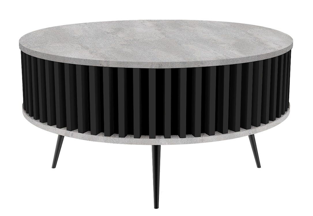 Stolik kawowy Dassoli okrągły z lamelami 90 cm Jasny beton/Czarny