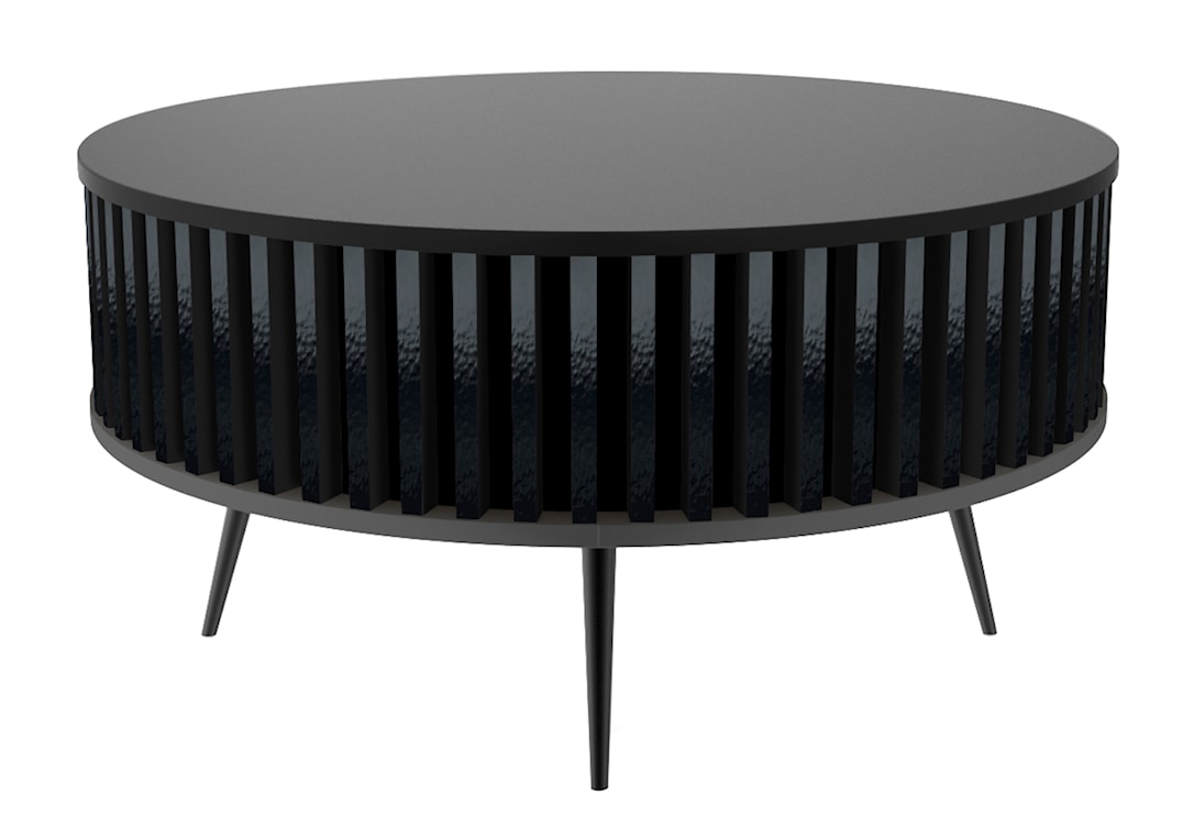 Stolik kawowy Dassoli okrągły z lamelami 90 cm Czarny/Czarny połysk 