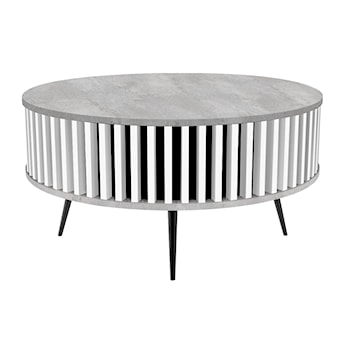 Stolik kawowy Dassoli okrągły z lamelami 90 cm Jasny beton/Biały