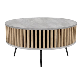 Stolik kawowy Dassoli okrągły z lamelami 90 cm Jasny beton/Dąb Fornitury
