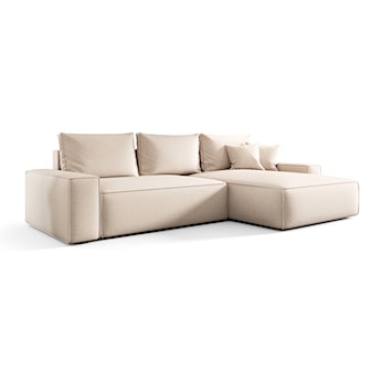 Narożnik z funkcją spania Laroley L-kształtny prawostronny z pojemnikiem jasnobeżowy szenil hydrofobowy