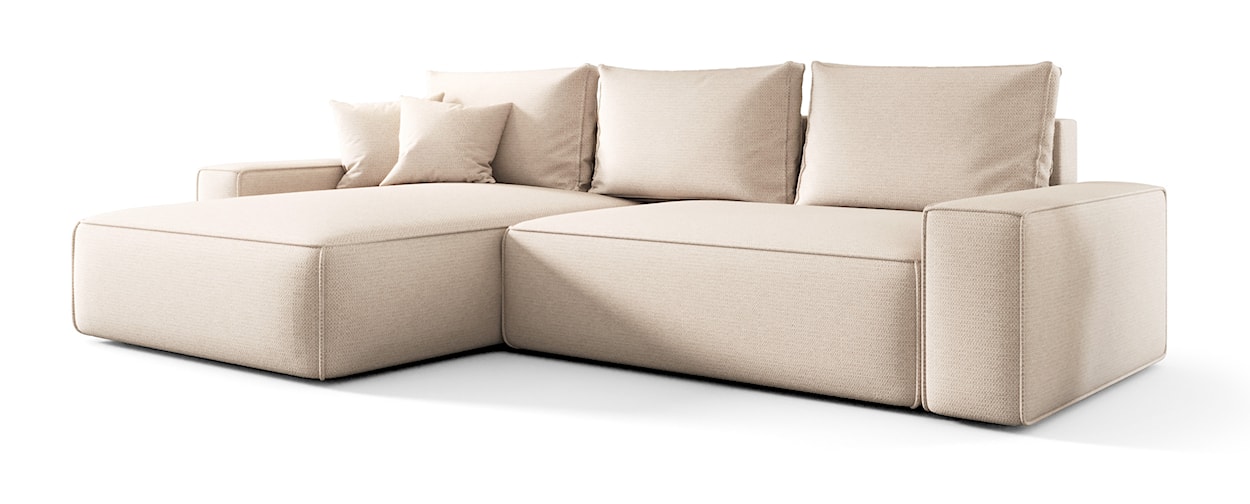 Narożnik z funkcją spania Laroley L-kształtny lewostronny z pojemnikiem jasnobeżowy szenil hydrofobowy 