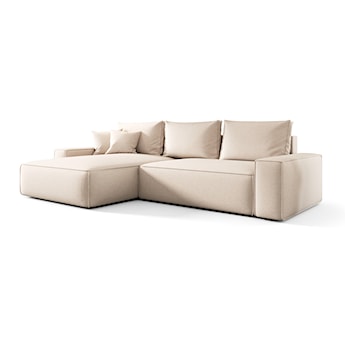 Narożnik z funkcją spania Laroley L-kształtny lewostronny z pojemnikiem jasnobeżowy szenil hydrofobowy