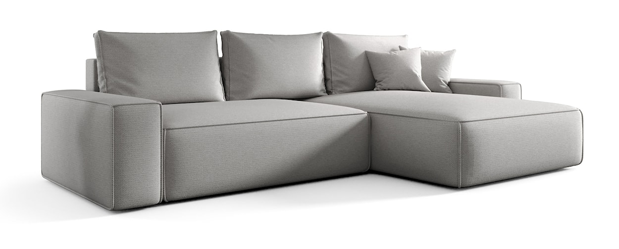 Narożnik z funkcją spania Laroley L-kształtny prawostronny z pojemnikiem jasnoszary szenil hydrofobowy 