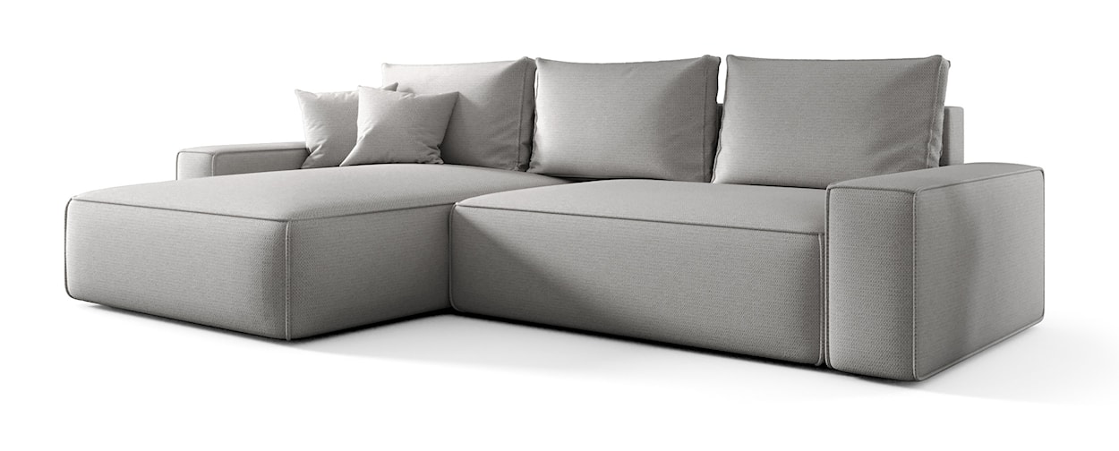 Narożnik z funkcją spania Laroley L-kształtny lewostronny z pojemnikiem jasnoszary szenil hydrofobowy 