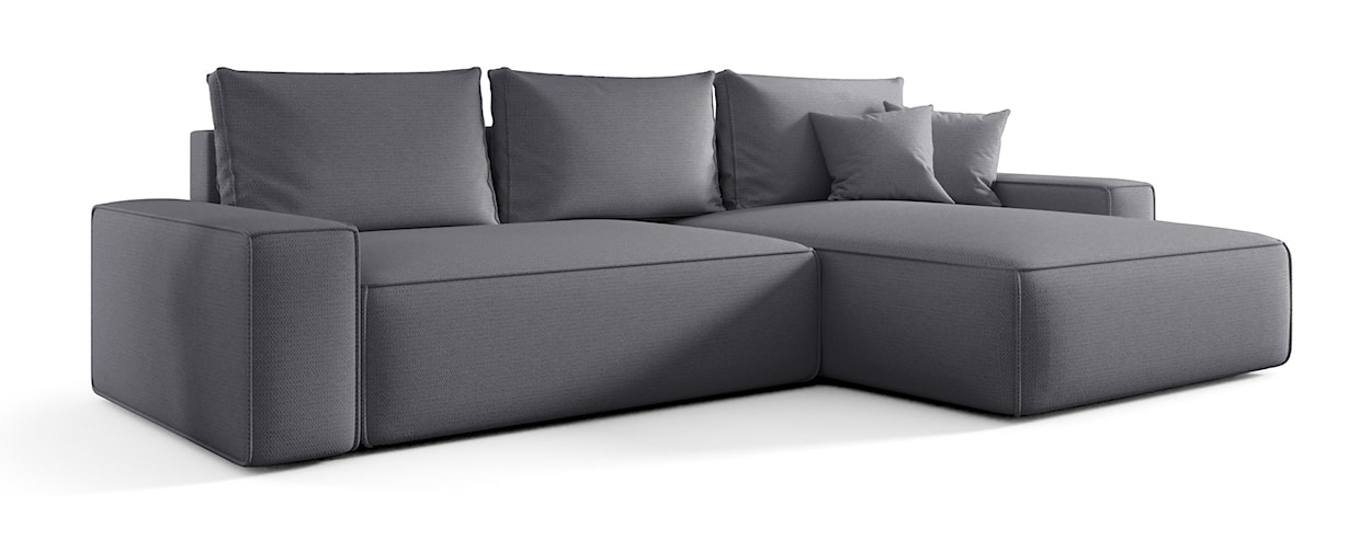 Narożnik z funkcją spania Laroley L-kształtny prawostronny z pojemnikiem szary szenil hydrofobowy 