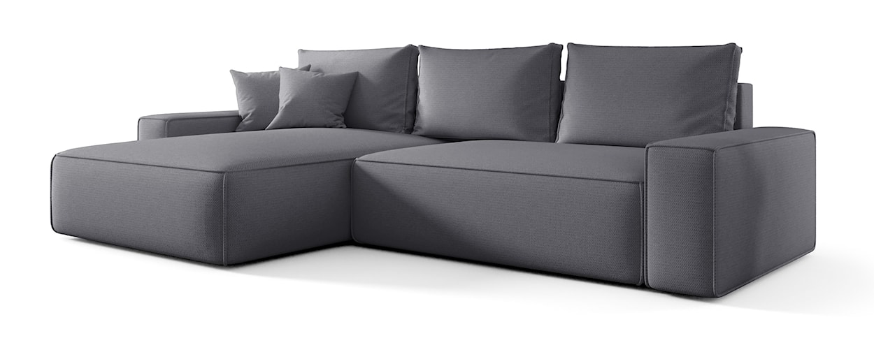 Narożnik z funkcją spania Laroley L-kształtny lewostronny z pojemnikiem szary szenil hydrofobowy 