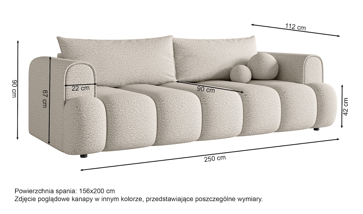 Kanapa trzyosobowa Dandelino z funkcją spania jasnoszara boucle  - zdjęcie 7