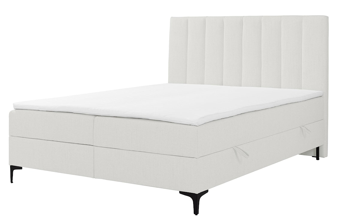 Łóżko kontynentalne 160x200 cm Lorentes z pojemnikiem i topperem kremowe plecionka 