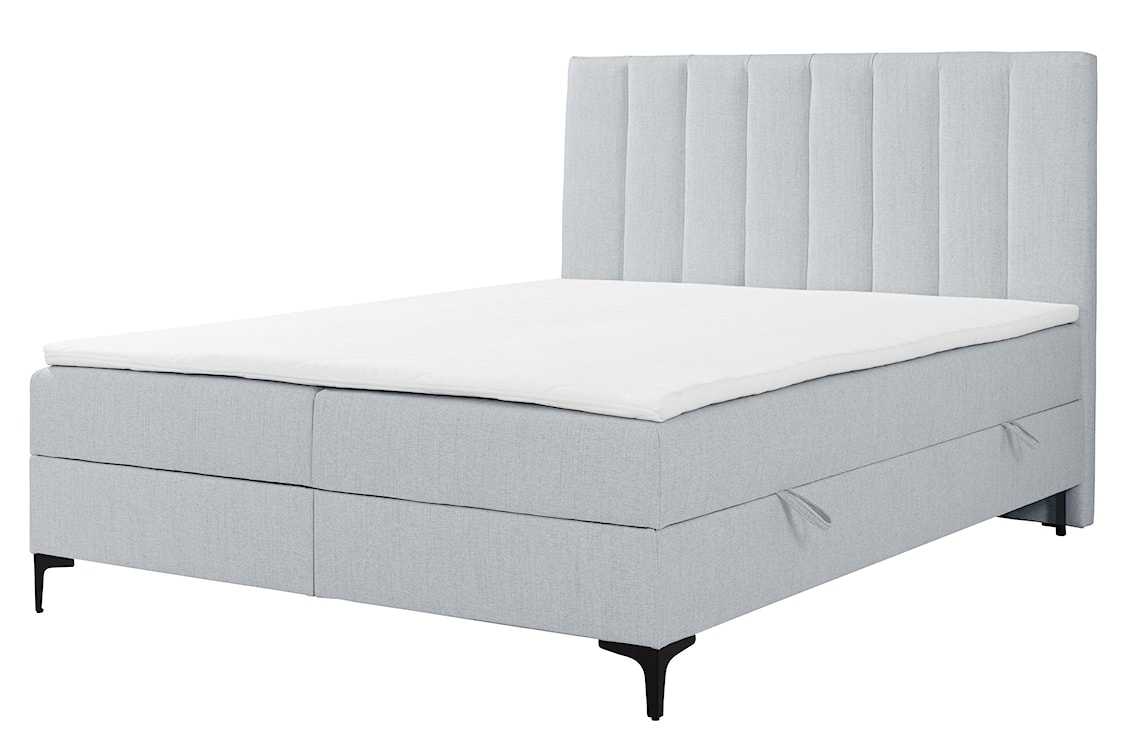 Łóżko kontynentalne 180x200 cm Lorentes z pojemnikiem i topperem jasnoszare plecionka 