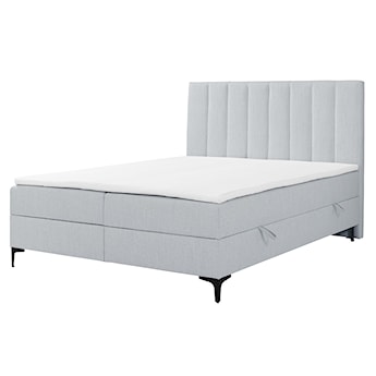 Łóżko kontynentalne 160x200 cm Lorentes z pojemnikiem i topperem jasnoszare plecionka