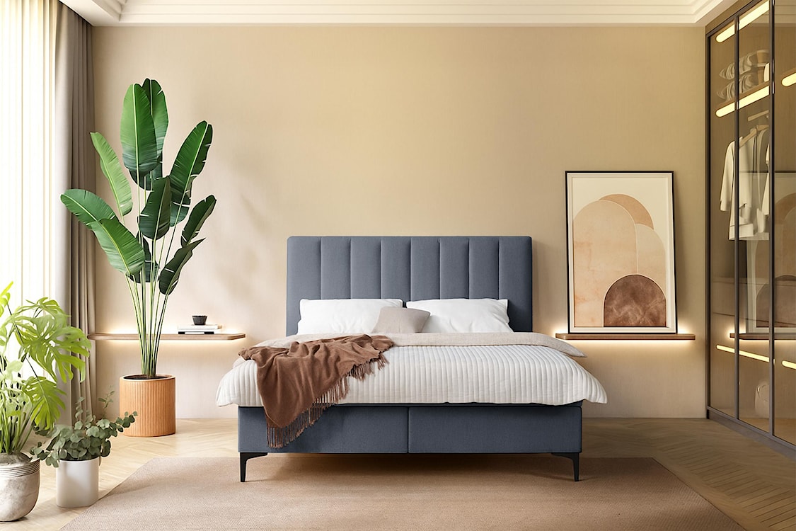 Łóżko kontynentalne 140x200 cm Lorentes z pojemnikiem i topperem ciemnoszare plecionka  - zdjęcie 2