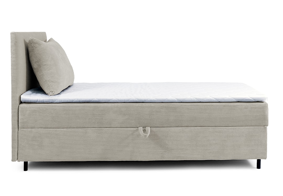 Łóżko kontynentalne jednosobowe Montigo Mini 90x200 cm z pojemnikiem, topperem i poduszką beżowe sztruks nogi czarne lewostronne  - zdjęcie 3