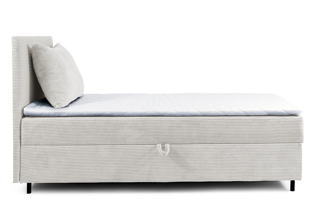 Łóżko kontynentalne jednosobowe Montigo Mini 70x200 cm z pojemnikiem, topperem i poduszką kremowe sztruks nogi czarne lewostronne  - zdjęcie 3