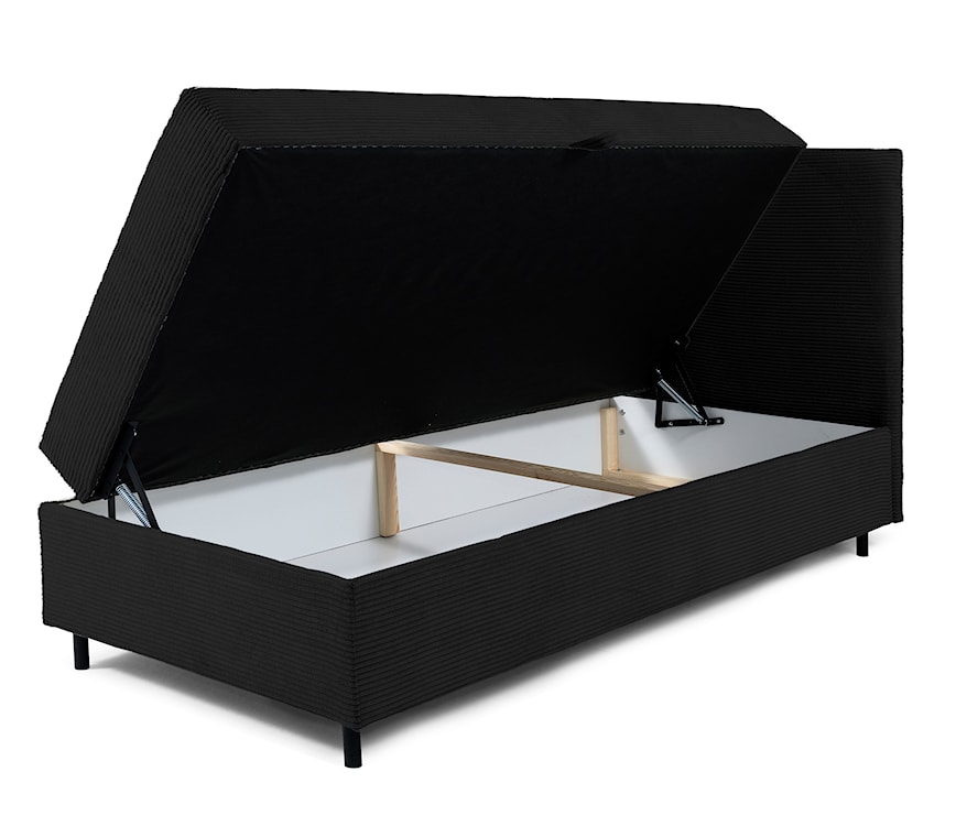 Łóżko kontynentalne jednosobowe Montigo Mini 80x200 cm z pojemnikiem, topperem i poduszką czarne sztruks nogi czarne prawostronne  - zdjęcie 4