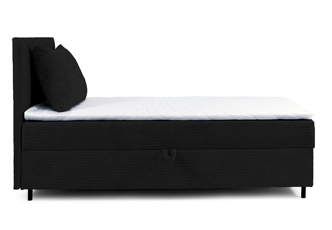 Łóżko kontynentalne jednosobowe Montigo Mini 100x200 cm z pojemnikiem, topperem i poduszką czarne sztruks nogi czarne lewostronne  - zdjęcie 3