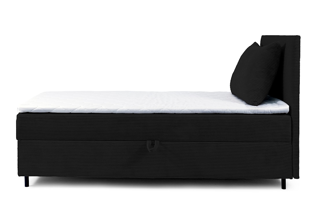 Łóżko kontynentalne jednosobowe Montigo Mini 100x200 cm z pojemnikiem, topperem i poduszką czarne sztruks nogi czarne prawostronne  - zdjęcie 3