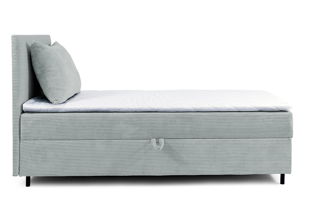 Łóżko kontynentalne jednosobowe Montigo Mini 80x200 cm z pojemnikiem, topperem i poduszką jasnoszare sztruks nogi czarne lewostronne  - zdjęcie 3