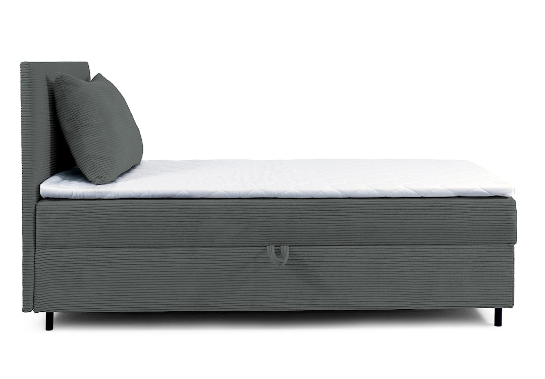 Łóżko kontynentalne jednosobowe Montigo Mini 100x200 cm z pojemnikiem, topperem i poduszką szare sztruks nogi czarne lewostronne  - zdjęcie 3