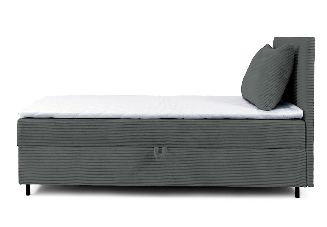 Łóżko kontynentalne jednosobowe Montigo Mini 90x200 cm z pojemnikiem, topperem i poduszką szare sztruks nogi czarne prawostronne  - zdjęcie 3