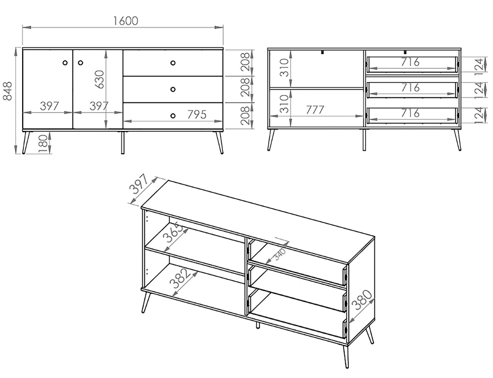 Komoda dwudrzwiowa Maturie z trzema szufladami 160 cm Zielony  - zdjęcie 11