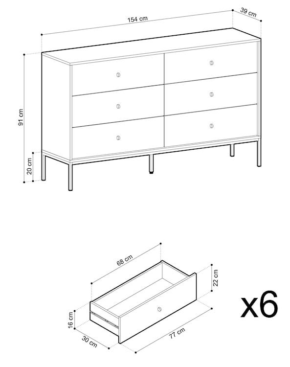 Komoda Monne 154 cm z sześcioma szufladami granatowa vintage  - zdjęcie 6