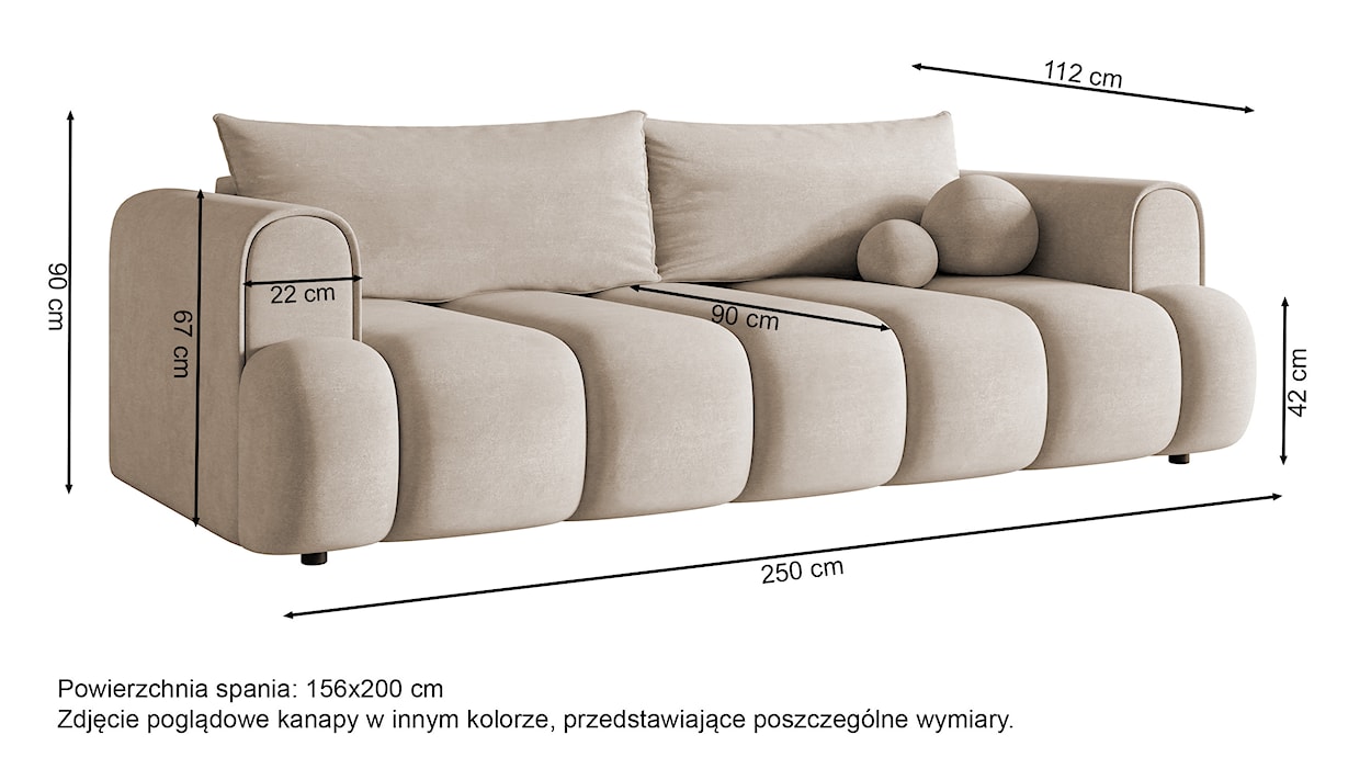 Kanapa trzyosobowa Dandelino z funkcją spania eukaliptusowa welur hydrofobowy  - zdjęcie 7