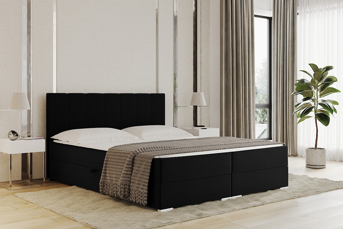 Łóżko kontynentalne 160x200 cm Moluki z pojemnikami czarne velvet  - zdjęcie 2