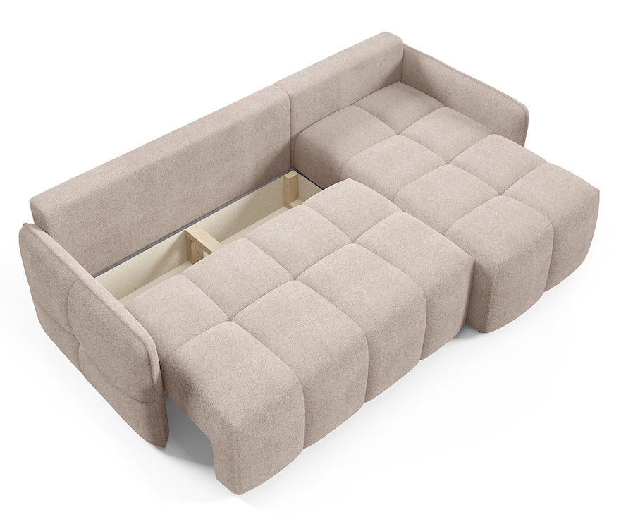 Narożnik z funkcją spania Fluffi L-kształtny uniwersalny z pojemnikiem beżowy boucle  - zdjęcie 4