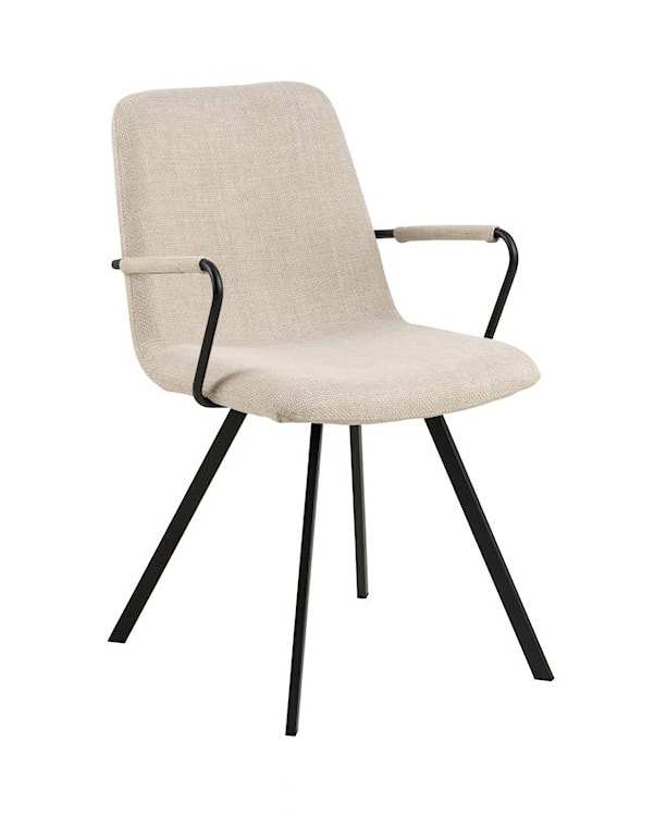 Krzesło tapicerowane z podłokietnikami Moutis beżowe z metalowymi czarnymi nóżkami