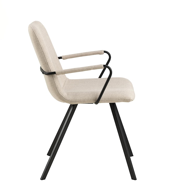 Krzesło tapicerowane z podłokietnikami Moutis beżowe z metalowymi czarnymi nóżkami  - zdjęcie 5