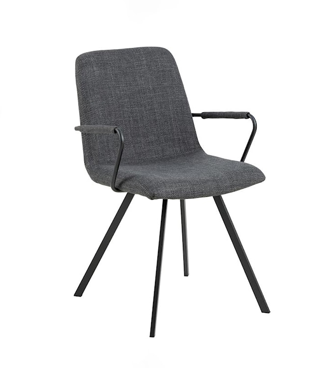 Krzesło tapicerowane z podłokietnikami Moutis ciemnoszare z metalowymi czarnymi nóżkami