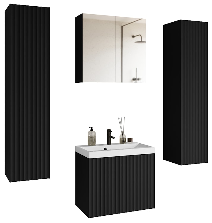 Zestaw mebli łazienkowych Nirdea XL czarny grafit/czarny z ryflowanym frontem 