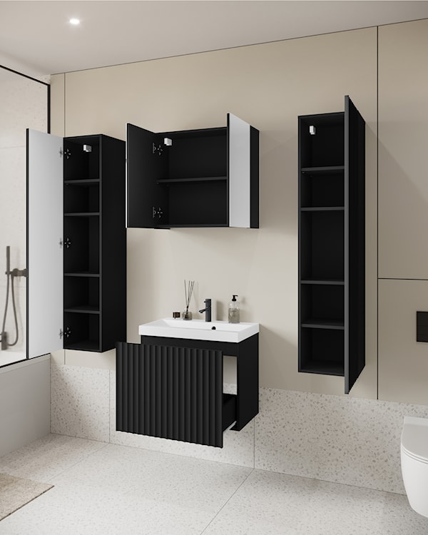 Zestaw mebli łazienkowych Nirdea XL czarny grafit/czarny z ryflowanym frontem  - zdjęcie 3