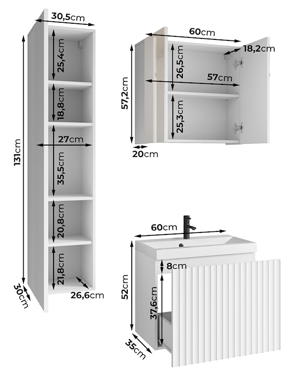 Zestaw mebli łazienkowych Nirdea biały z ryflowanym frontem  - zdjęcie 5