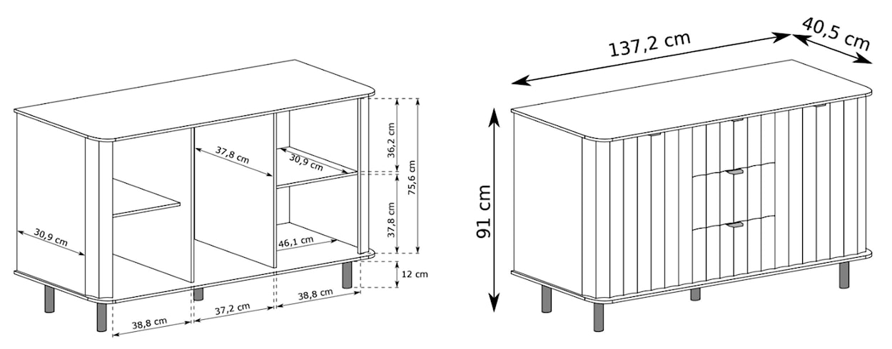 Komoda dwudrzwiowa Novado z trzema szufladami 137 cm kaszmir  - zdjęcie 6