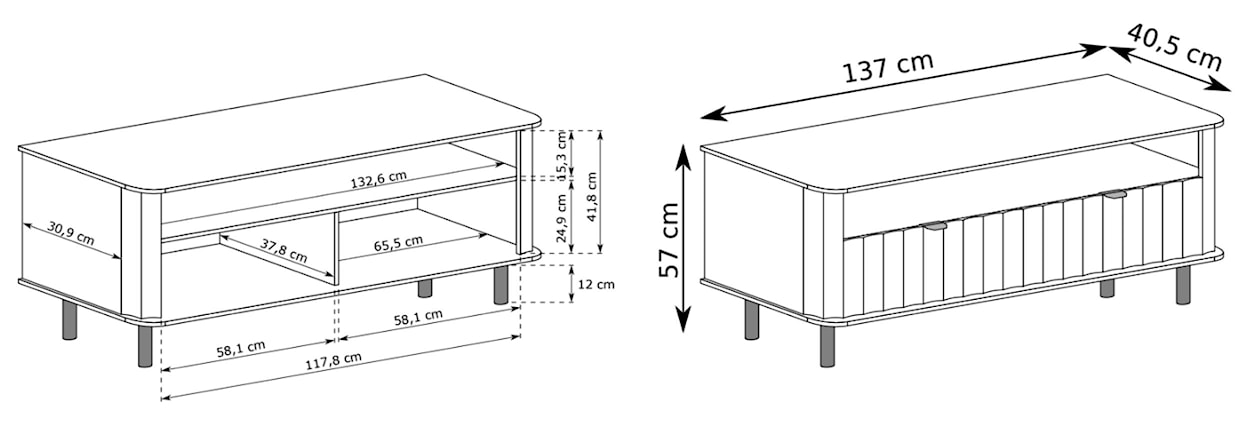 Szafka RTV Novado z dwoma klapami i wnęką 137 cm kaszmir  - zdjęcie 5