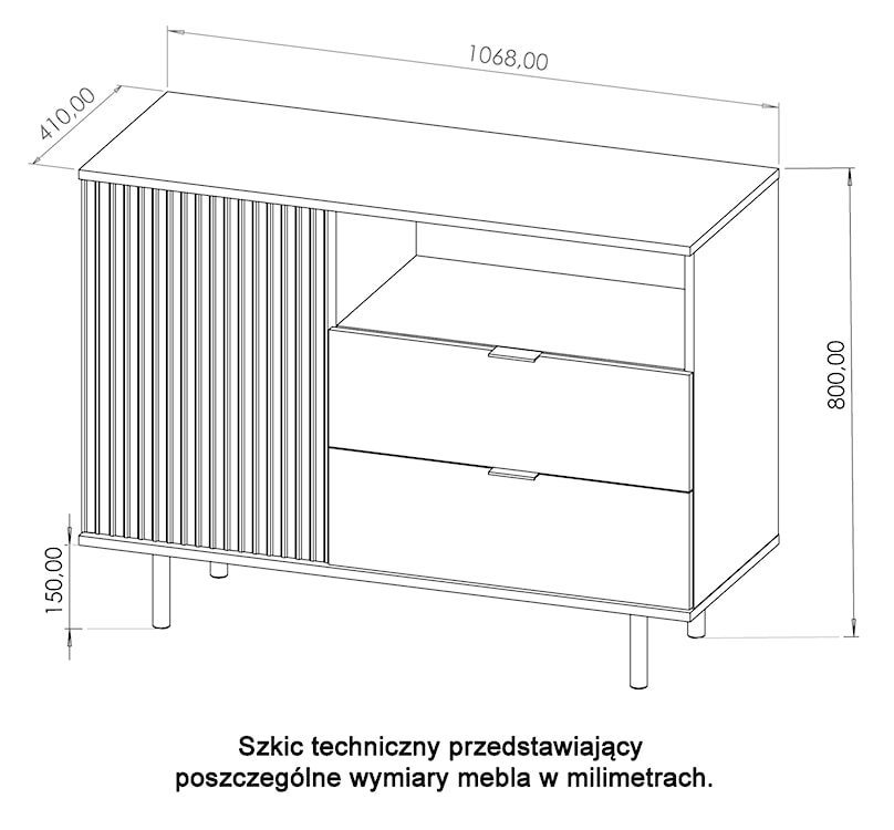 Komoda jednodrzwiowa Klazby 107 cm z dwiema szufladami i półką czarny mat lamele  - zdjęcie 5