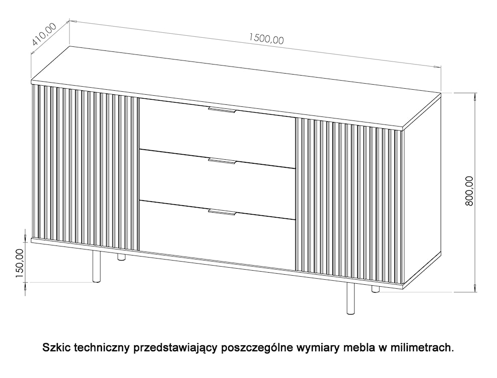 Komoda dwudrzwiowa Klazby 150 cm z trzema szufladami czarny mat lamele  - zdjęcie 5